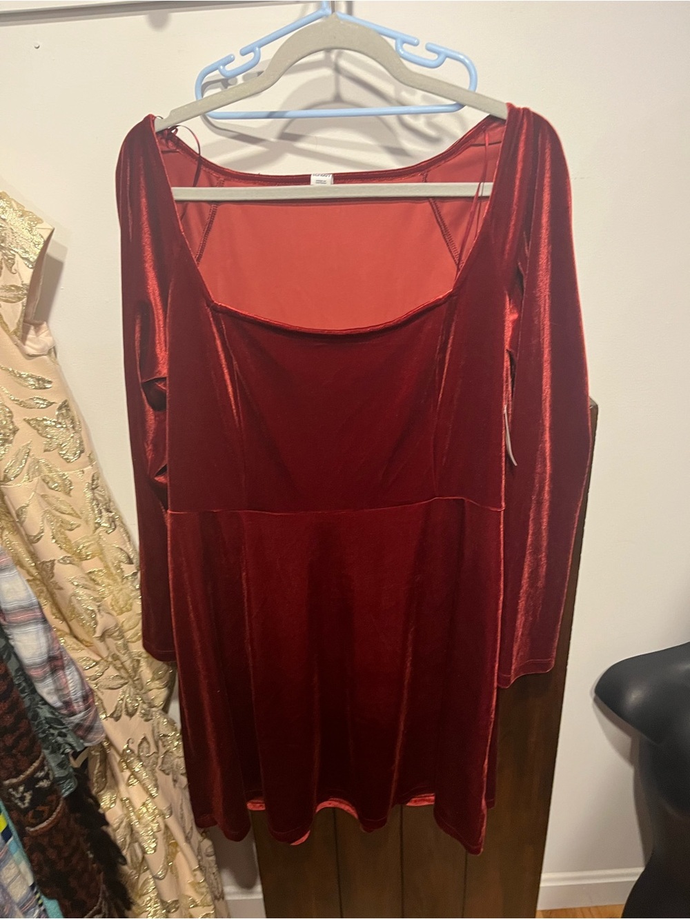 Old Navy Red Velvet Long-Sleeve Scoop Dress